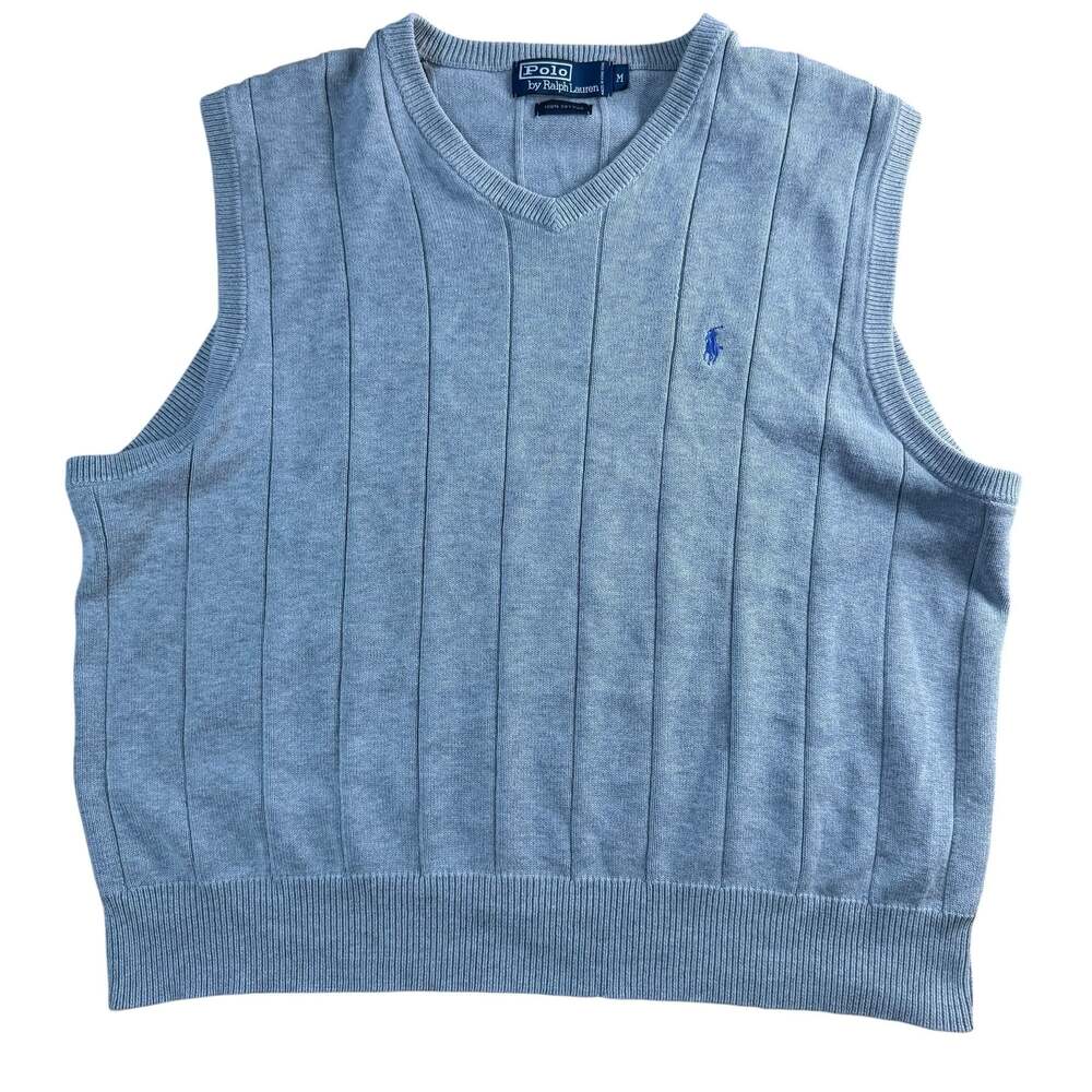 Polo by Ralph Lauren Light Blue V-Neck Ribbed Knit Sweater Vest Men's Size M